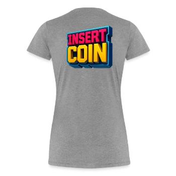 Conception de jeu rétro néon - T-shirt bio Premium Femme - gris chiné - Dos - Mia (176cm)