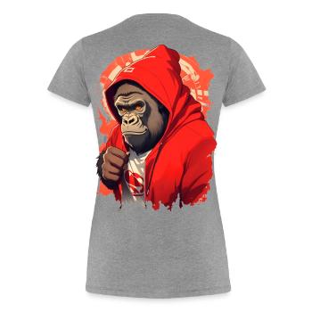 Gorilla mit rotem Hoody - Frauen Premium Bio T-Shirt - Grau meliert - Hinten - Mia (176cm)