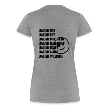 LOVE - Women's Premium Organic T-Shirt - heather grey - Back - Mia (176cm)