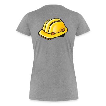 gelber Bauhelm | hard hat - Frauen Premium Bio T-Shirt - Grau meliert - Hinten - Mia (176cm)
