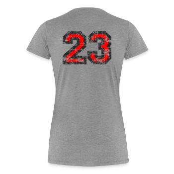 Zahl 23 (Vintage Rot) 23. Geburtstag Nr. 23 - Frauen Premium Bio T-Shirt - Grau meliert - Hinten - Mia (176cm)