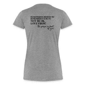 Chemise arrière encourageante pour une bonne humeur - T-shirt bio Premium Femme - gris chiné - Dos - Mia (176cm)