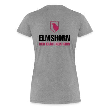 Elmshorn Krähe grau-weiß - Frauen Premium Bio T-Shirt - Grau meliert - Hinten - Mia (176cm)