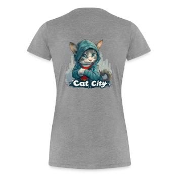 Mode exclusive de Kitten City L’élégance tendance - T-shirt bio Premium Femme - gris chiné - Dos - Mia (176cm)