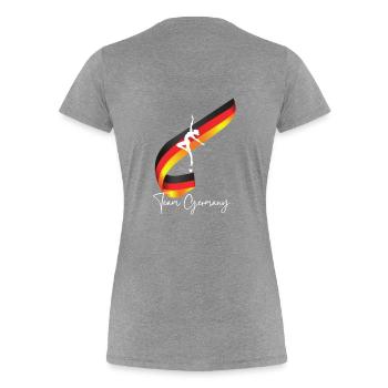Team Germany mit Tänzerin und Flagge Backprint - Frauen Premium Bio T-Shirt - Grau meliert - Hinten - Mia (176cm)