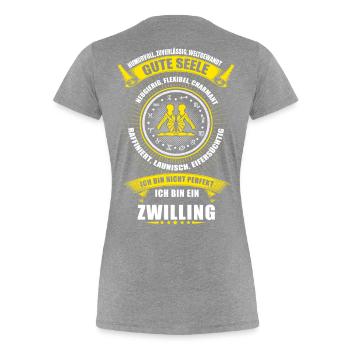 Zwilling Sternzeichen Horoskop Geschenk - Frauen Premium Bio T-Shirt - Grau meliert - Hinten - Mia (176cm)