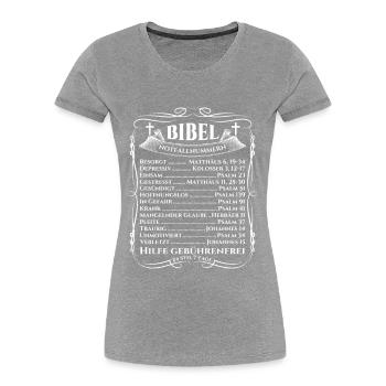 Jesus Christus Bibel Notfallnummern Christliches - Frauen Premium Bio T-Shirt - Grau meliert - Vorne - Mia (176cm)