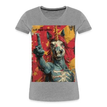 Anti Super Unicorn - Skelett Einhorn - Frauen Premium Bio T-Shirt - Grau meliert - Vorne - Mia (176cm)