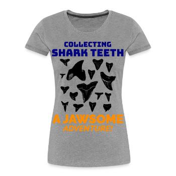 Dents de requin Collectionneur de fossiles Chasse Paléontologie - T-shirt bio Premium Femme - gris chiné - Devant - Mia (176cm)