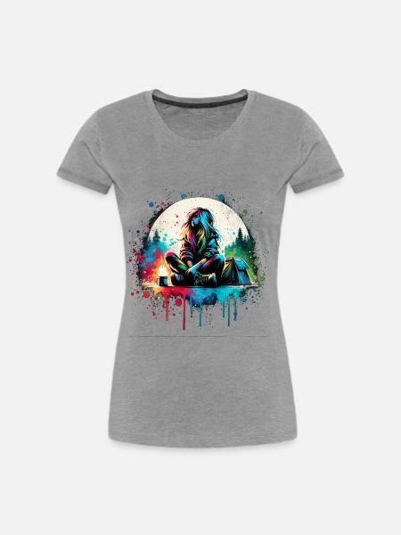 Mädchen, das Camping liebt - Frauen Premium Bio T-Shirt - Grau meliert