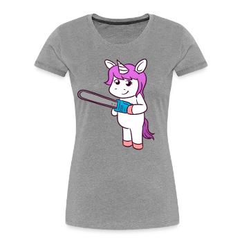 Tronçonneuse Licorne Halloween - T-shirt bio Premium Femme - gris chiné - Devant - Mia (176cm)
