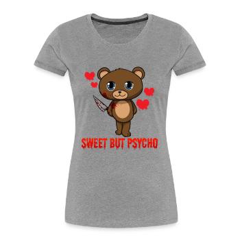 Doux mais psycho horreur ours Halloween drôle - T-shirt bio Premium Femme - gris chiné - Devant - Mia (176cm)