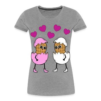 Frohe Ostern Osterfest Ostereier Erdnüsse Eier Ei - Frauen Premium Bio T-Shirt - Grau meliert - Vorne - Mia (176cm)