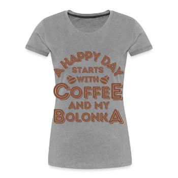 Bolonka Café Chien Café - T-shirt bio Premium Femme - gris chiné - Devant - Mia (176cm)