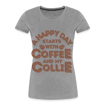 Collie Coffee Dog Cafe - Women's Premium Organic T-Shirt - heather grey - Front - Mia (176cm)