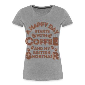 British Shorthair Cat Coffee Cafe - T-shirt bio Premium Femme - gris chiné - Devant - Mia (176cm)