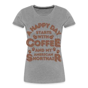American shorthair Cat Coffee Cafe - Women's Premium Organic T-Shirt - heather grey - Front - Mia (176cm)