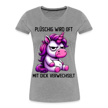 La peluche est souvent confondue avec l’épais - T-shirt bio Premium Femme - gris chiné - Devant - Mia (176cm)