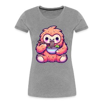 Kawaii Ramen Bigfoot Japanese Noodles Bowl - Frauen Premium Bio T-Shirt - Grau meliert - Vorne - Mia (176cm)
