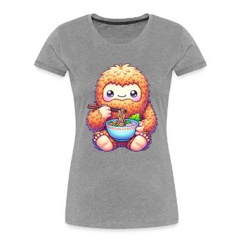 Kawaii Bigfoot Noodle Bowl Ramen Lover - Frauen Premium Bio T-Shirt - Grau meliert - Vorne - Mia (176cm)