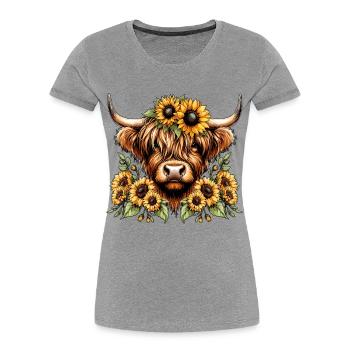 Schottisches Hochlandrind Sonnenblume - Frauen Premium Bio T-Shirt - Grau meliert - Vorne - Mia (176cm)