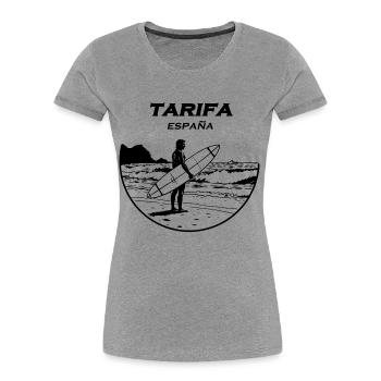Tarifa Surfer Stempel - Frauen Premium Bio T-Shirt - Grau meliert - Vorne - Mia (176cm)