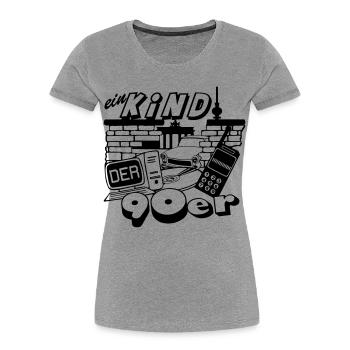 90er Party , Mottoparty , Ein Kind der 90er (25) - Frauen Premium Bio T-Shirt - Grau meliert - Vorne - Mia (176cm)