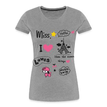 Girl love paris yoga scribble trip french cadeau - T-shirt bio Premium Femme - gris chiné - Devant - Mia (176cm)