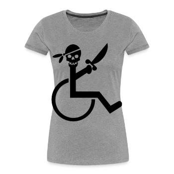 Rollstuhl-Pirat # - Frauen Premium Bio T-Shirt - Grau meliert - Vorne - Mia (176cm)