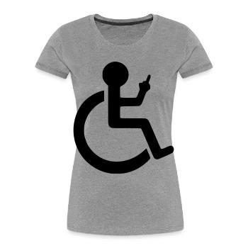Rollstuhlfahrer mit Mittelfinger # - Frauen Premium Bio T-Shirt - Grau meliert - Vorne - Mia (176cm)