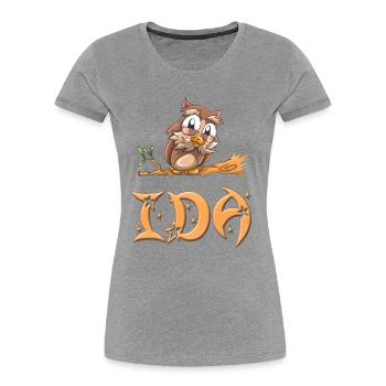 Eule Ida - Frauen Premium Bio T-Shirt - Grau meliert - Vorne - Mia (176cm)