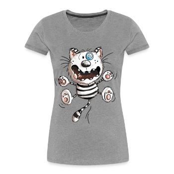 Crazy Cat - Funny Cats - Kitten - Comic-Fun - Women's Premium Organic T-Shirt - heather grey - Front - Mia (176cm)