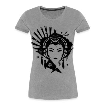 A Japanese geisha girl with headphones - Women's Premium Organic T-Shirt - heather grey - Front - Mia (176cm)