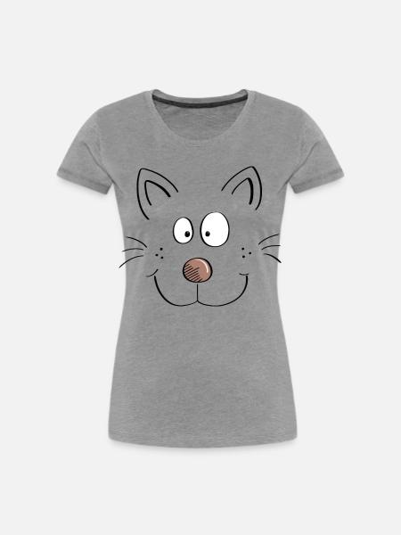 Lustiges Katzen Gesicht - Comic - Katze - Frauen Premium Bio T-Shirt - Grau meliert
