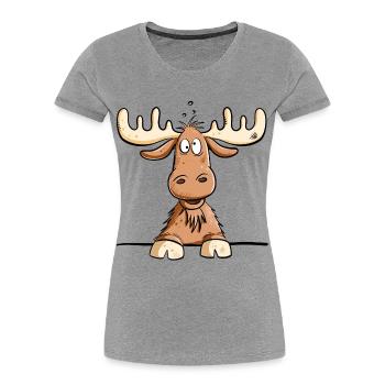 Heureux Elk I Rennes I Comic I Gift - T-shirt bio Premium Femme - gris chiné - Devant - Mia (176cm)
