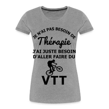Thérapie VTT - T-shirt bio Premium Femme - gris chiné - Devant - Mia (176cm)