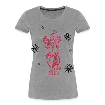 Elk, reindeer with snowflakes and stars - Women's Premium Organic T-Shirt - heather grey - Front - Mia (176cm)