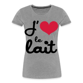 J'aime le lait - Bébé - T-shirt bio Premium Femme - gris chiné - Devant - Mia (176cm)