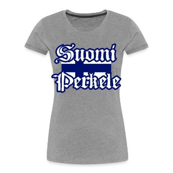 Suomi Perkele - Diables de Finlande - T-shirt bio Premium Femme - gris chiné - Devant - Mia (176cm)