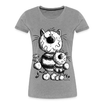 Doux Famille Chat - T-shirt bio Premium Femme - gris chiné - Devant - Mia (176cm)