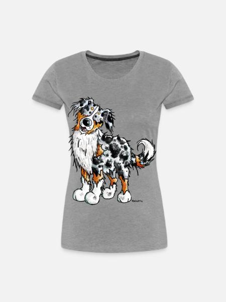 Witziger Australian Shepherd - Frauen Premium Bio T-Shirt - Grau meliert