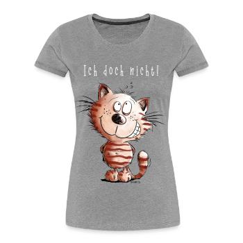 Je ne chat pas je chat motif BD cadeau - T-shirt bio Premium Femme - gris chiné - Devant - Mia (176cm)