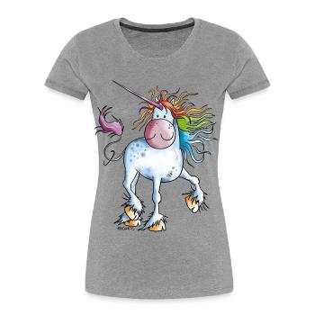 Regenbogen Einhorn - Frauen Premium Bio T-Shirt - Grau meliert - Vorne - Mia (176cm)