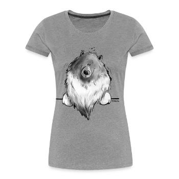 Cadeau drôle de chien de bande dessinée Wolfsspitz I - T-shirt bio Premium Femme - gris chiné - Devant - Mia (176cm)