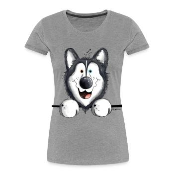 Happy Husky - T-shirt bio Premium Femme - gris chiné - Devant - Mia (176cm)