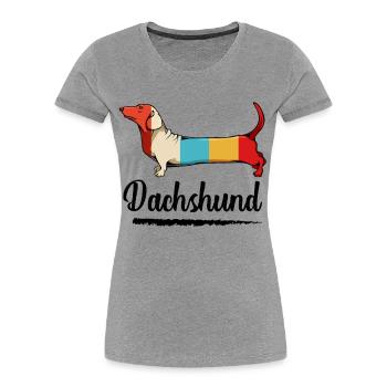 Bunter Dackel Farbblöcke - Frauen Premium Bio T-Shirt - Grau meliert - Vorne - Mia (176cm)