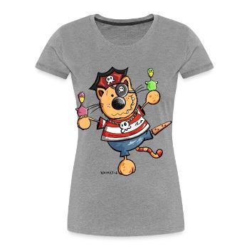 Mignon chat comique - T-shirt bio Premium Femme - gris chiné - Devant - Mia (176cm)