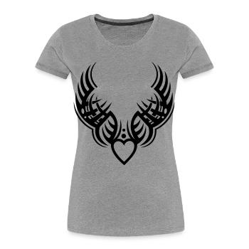 Tribal Herz mit Flügeln im Tattoo-Stil - Frauen Premium Bio T-Shirt - Grau meliert - Vorne - Mia (176cm)