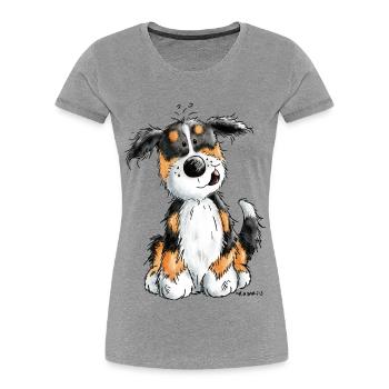 Kleiner Berner Sennenhund - Cartoon - Geschenk - Frauen Premium Bio T-Shirt - Grau meliert - Vorne - Mia (176cm)