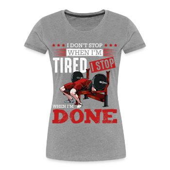 Durchhalten beim Krafttraining - Frauen Premium Bio T-Shirt - Grau meliert - Vorne - Mia (176cm)